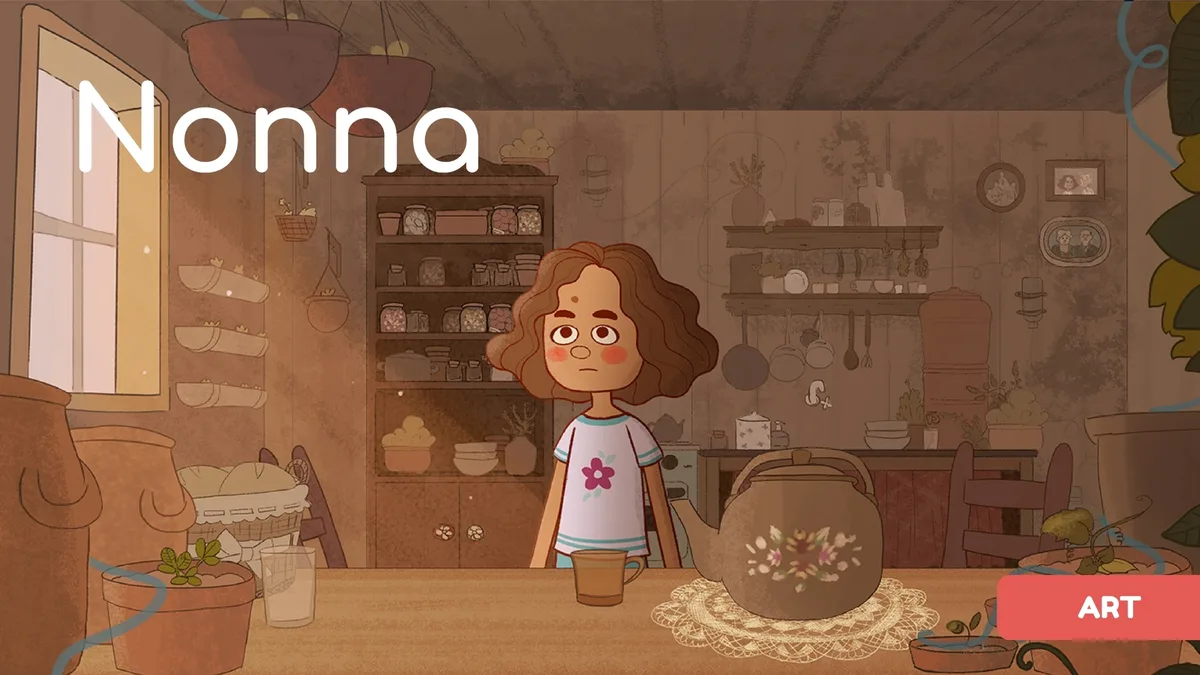 Key art for Nonna, the animated short Plot Kids animated for Novelo Filmes.