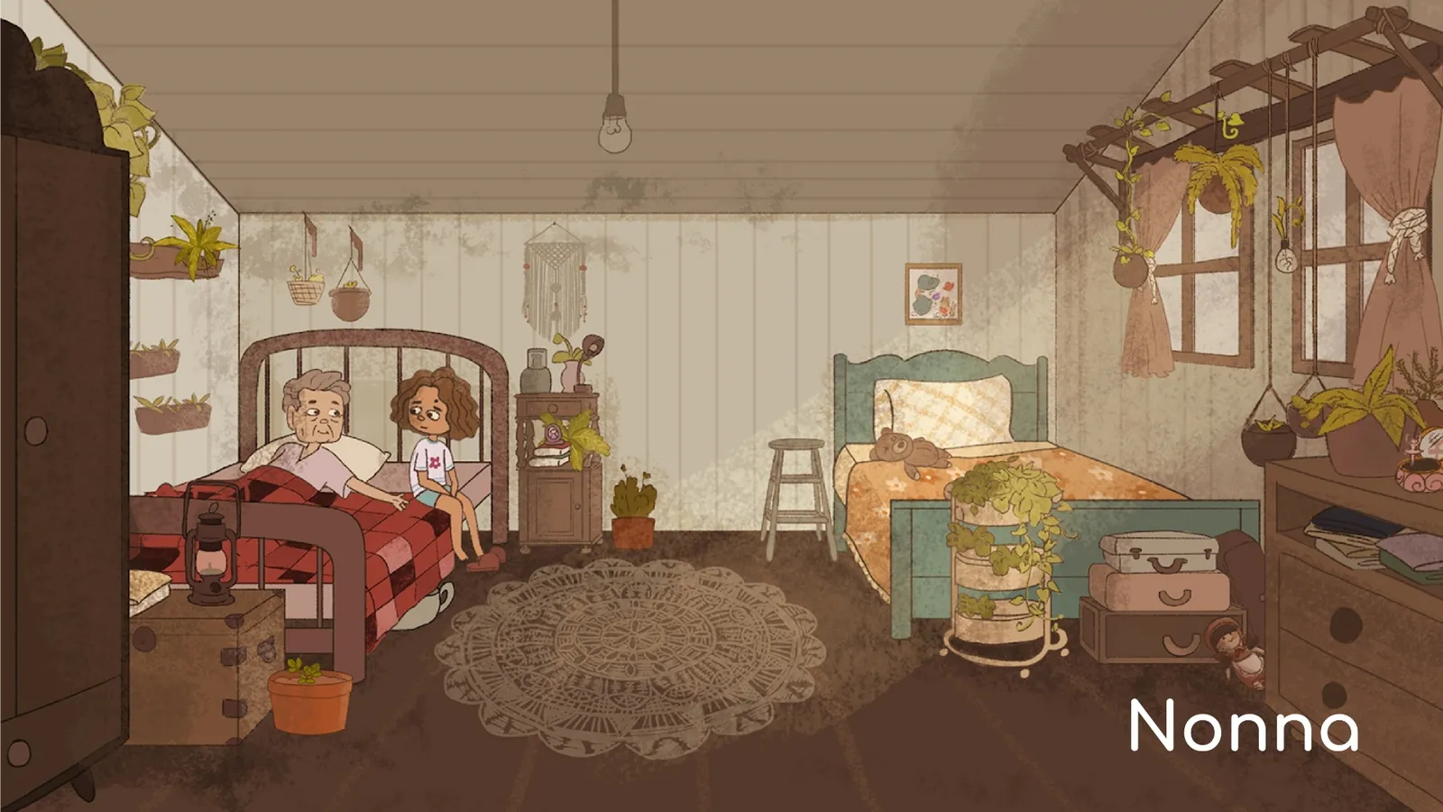 A frame from the animated short Nonna: the countryside around the grandmother's house.